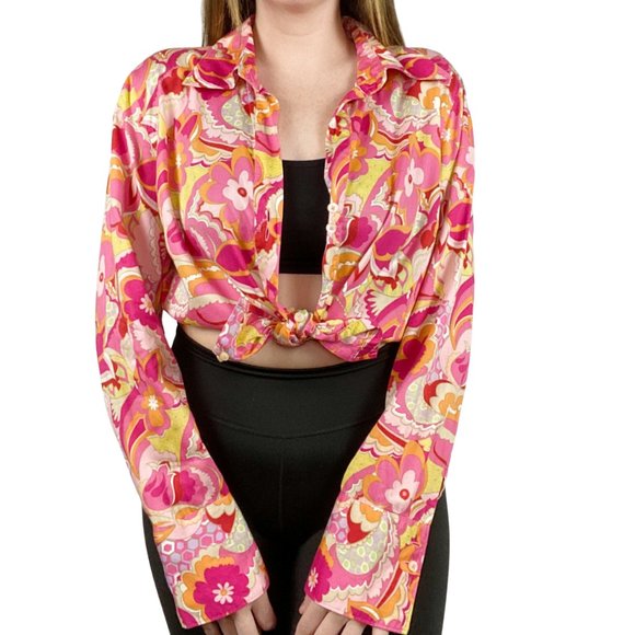 Tommy Hilfiger Pink 70's Floral Long Sleeve Top - Picture 1 of 8